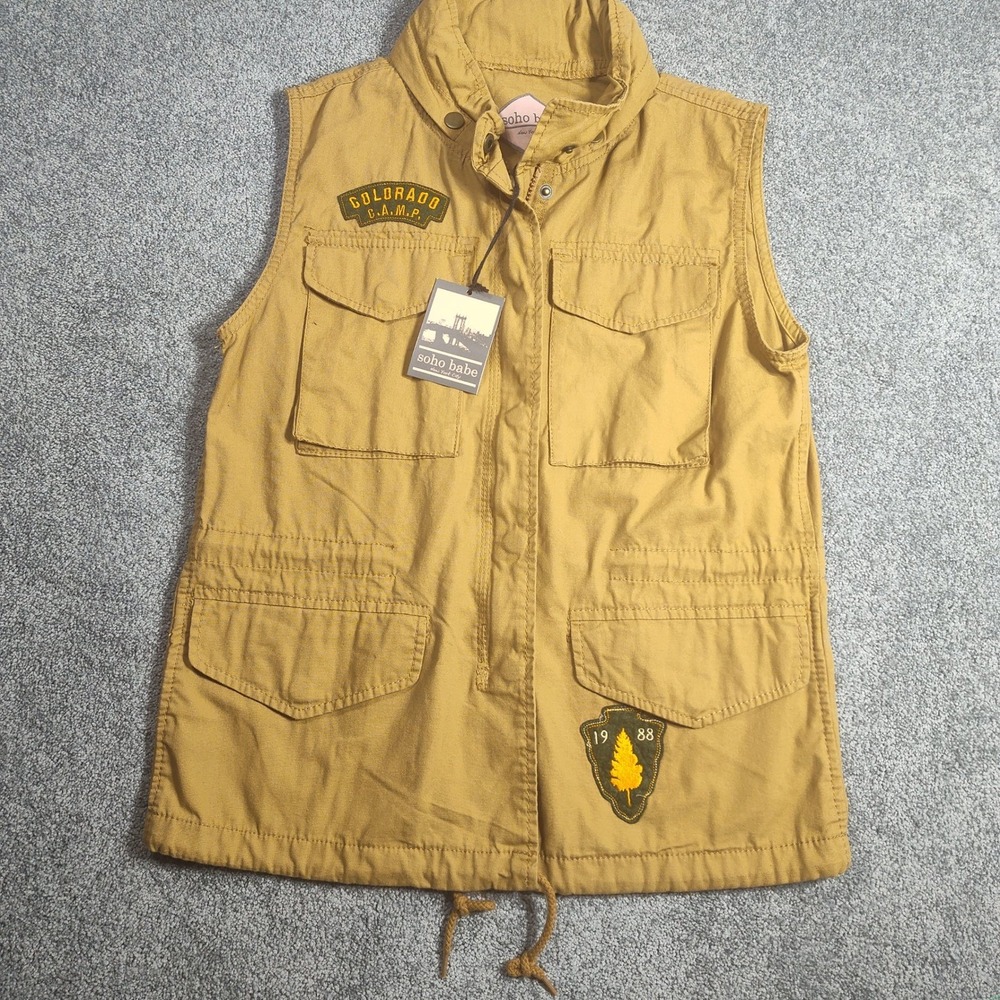 Soho Babe Vest Juniors M Wheat Utility Sleeveless Camp Patches Colorado Outdoors